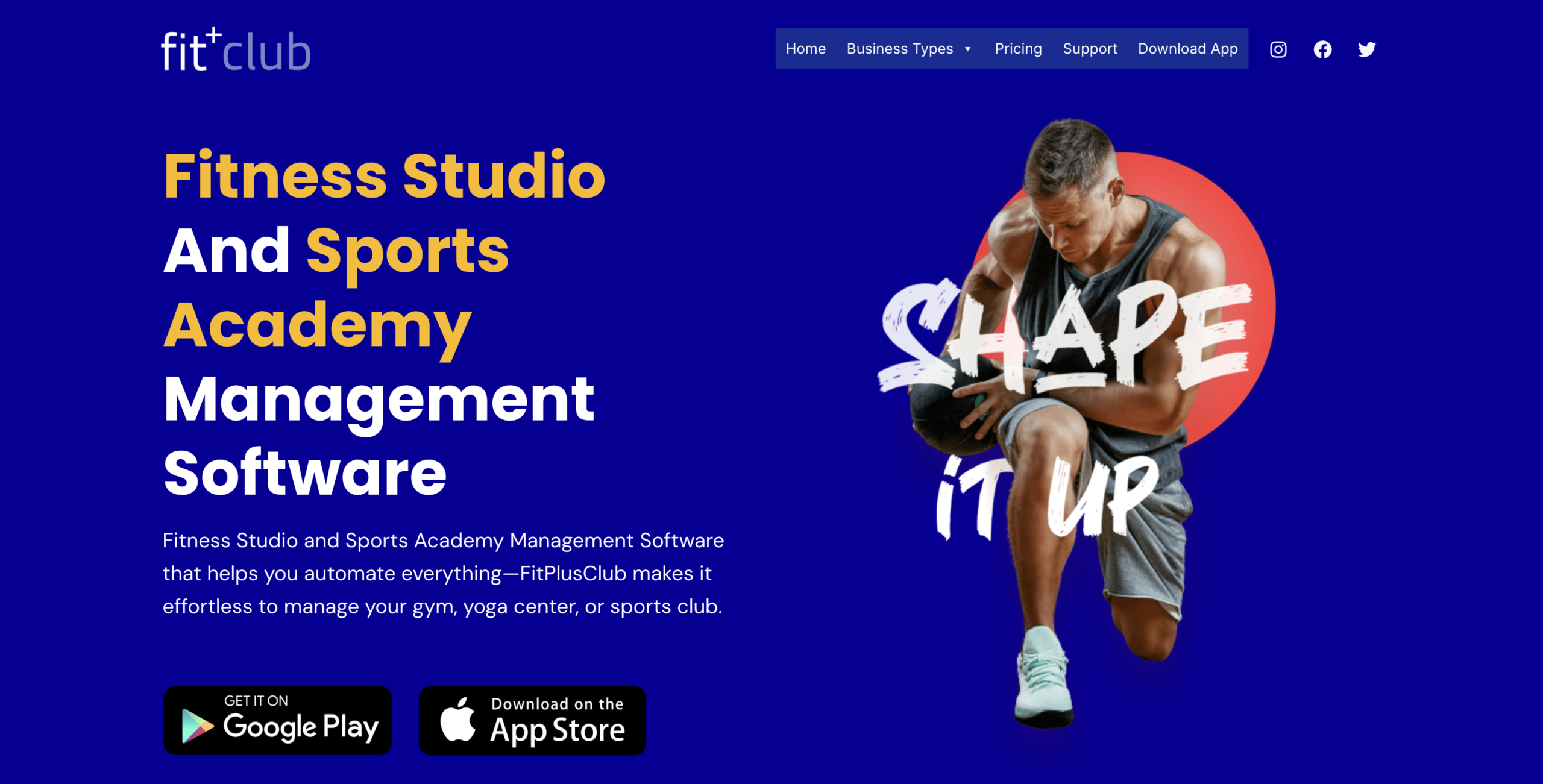 Screenshot of FitPlusClub's homepage